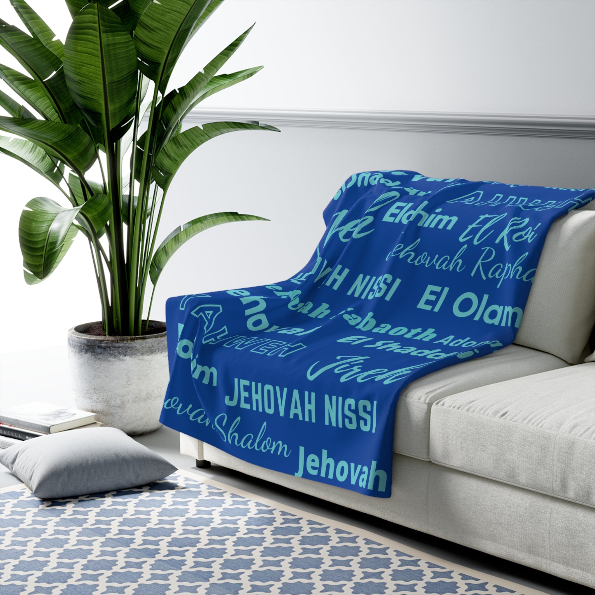 Sherpa Fleece Blanket - Cobalt & Cyan Blue
