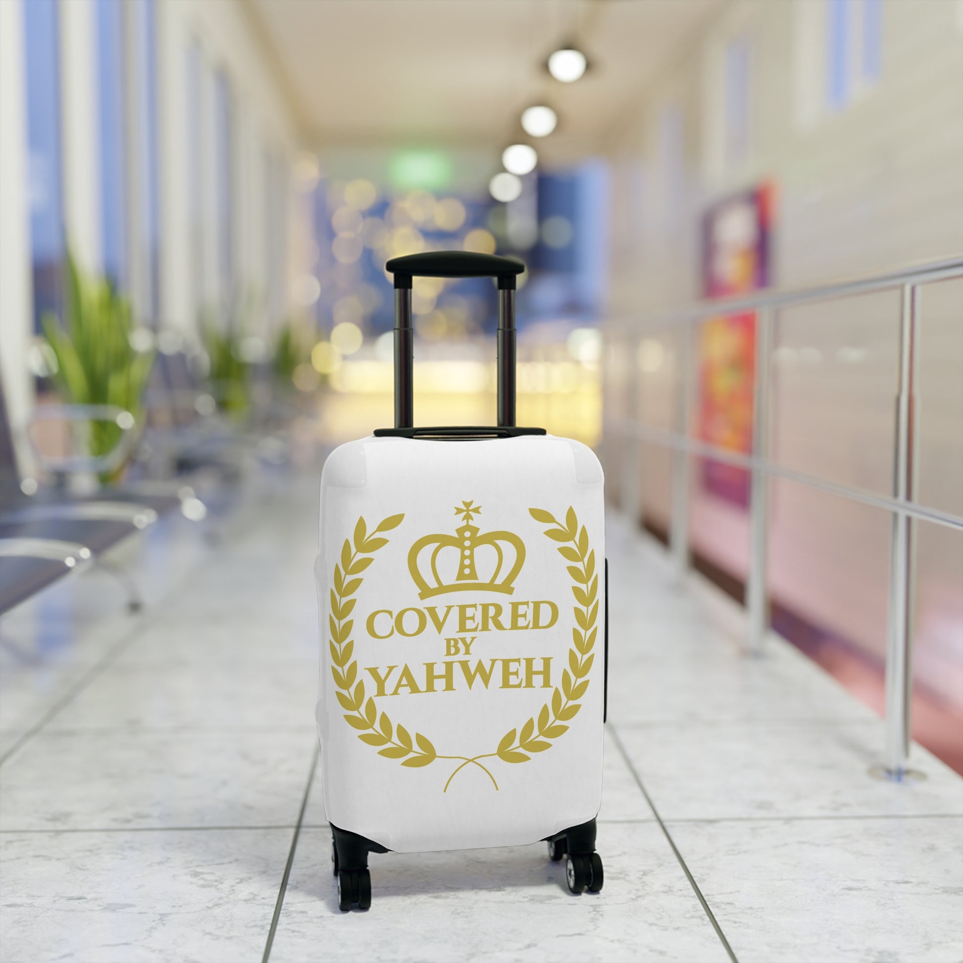 Covered by Yahweh Protective Luggage Cover - White