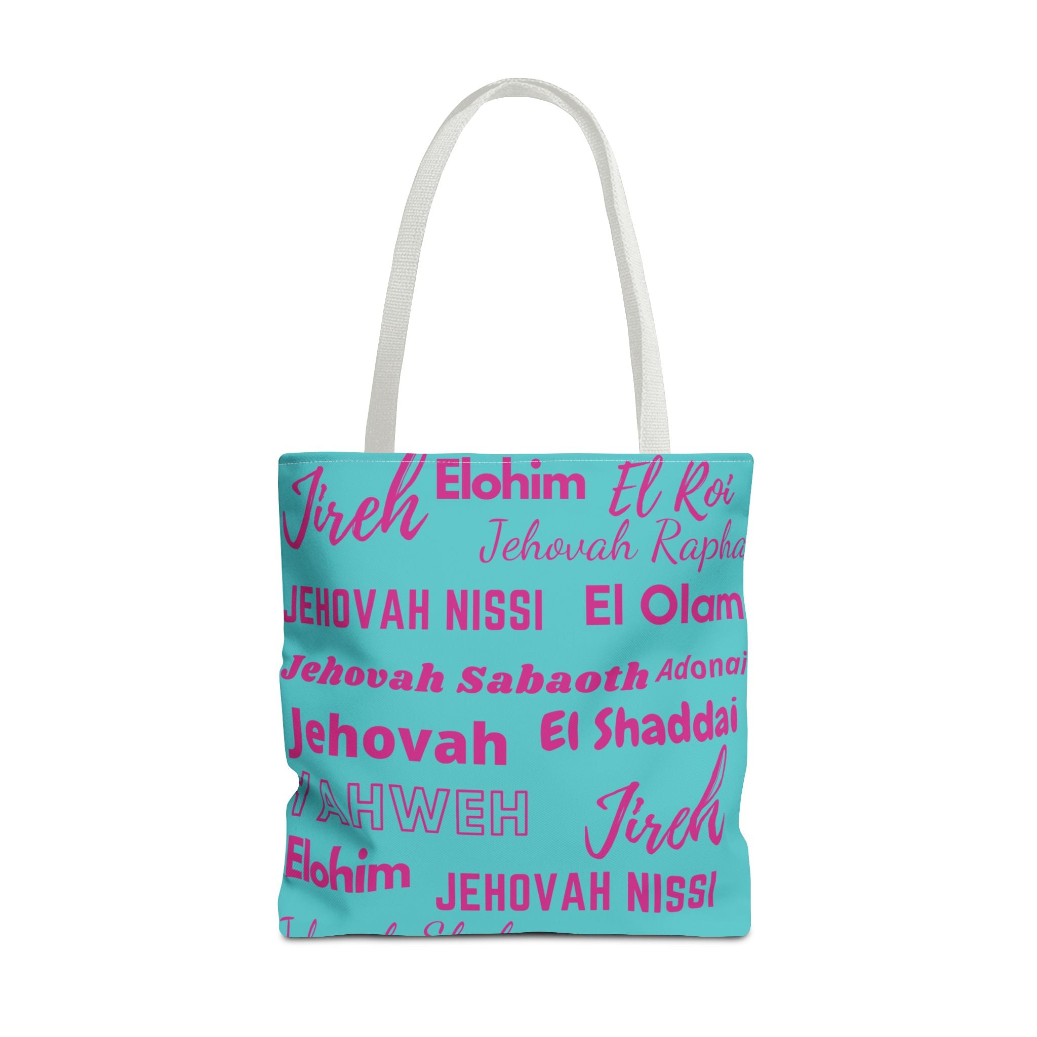 Faith-Inspired Tote Bag with Inspirational Names of God - Pink & Blue