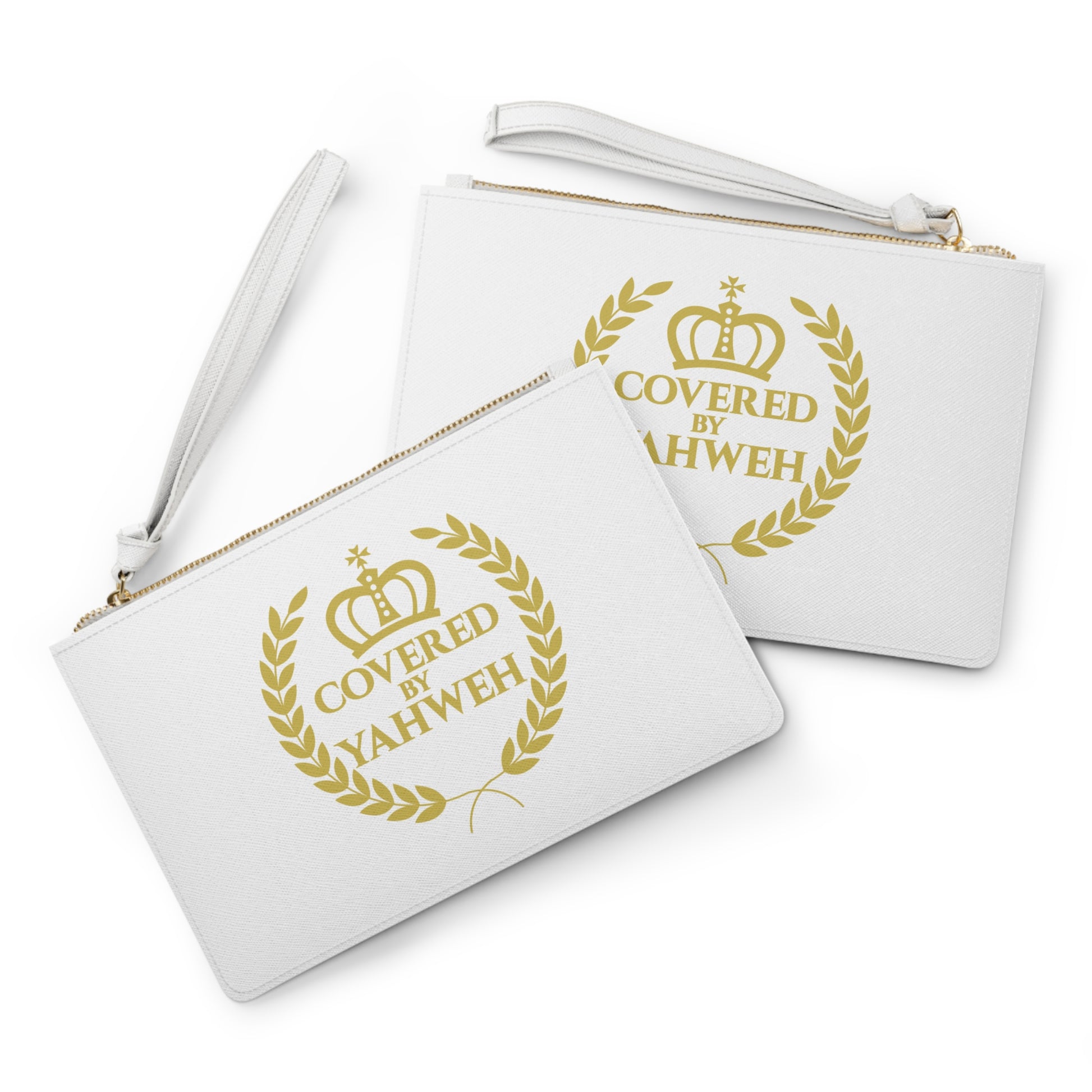 Covered by Yahweh Saffiano Leather Clutch Bag - White