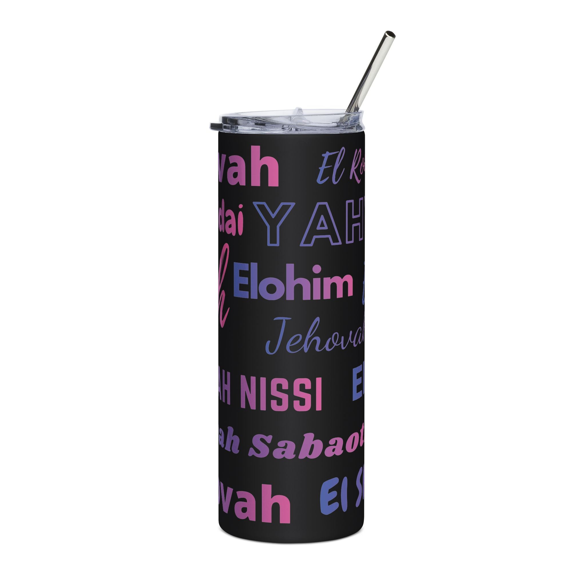 Names of God 20oz Stainless Steel Tumbler - Pink & Blue Gradient Design