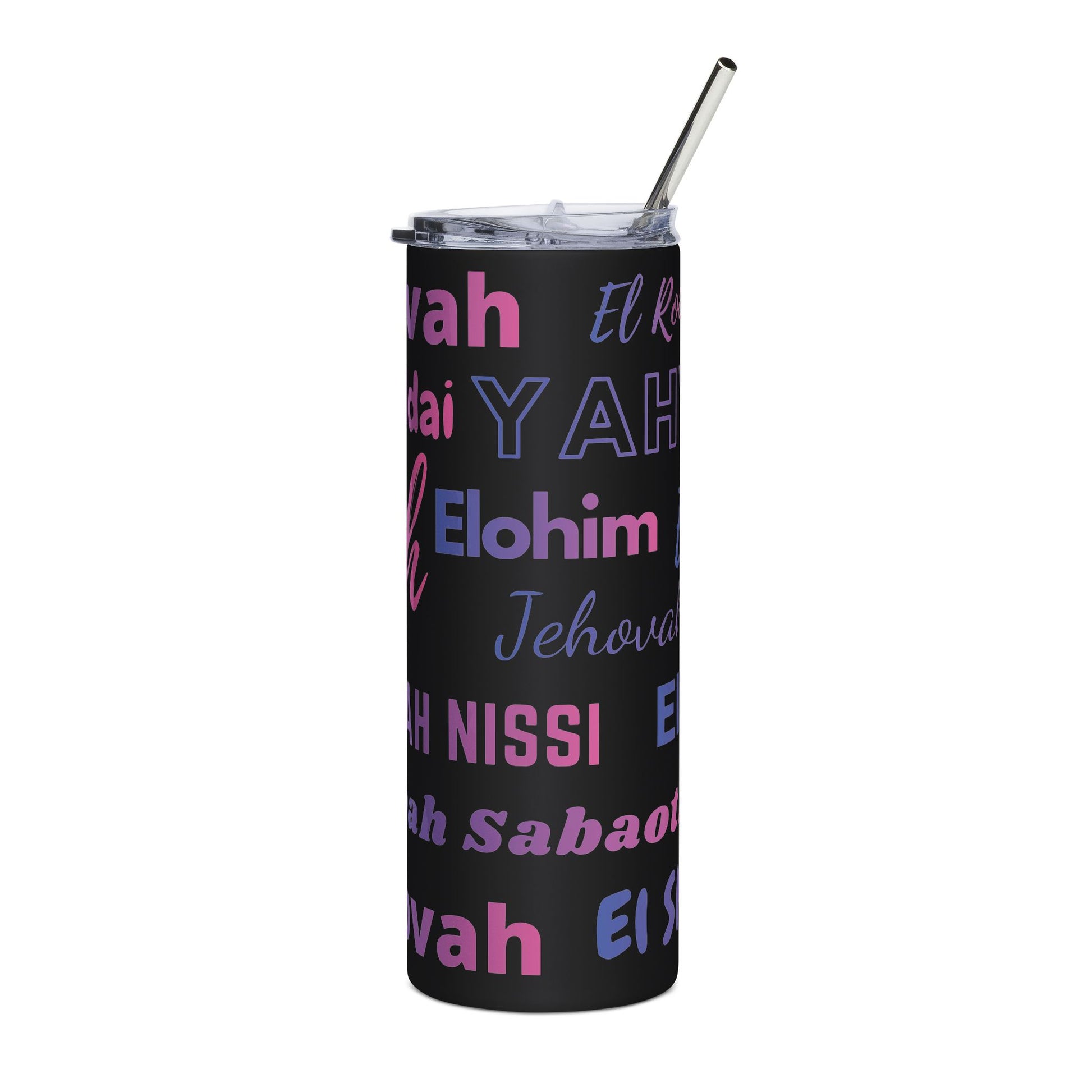 Names of God 20oz Stainless Steel Tumbler - Pink & Blue Gradient Design