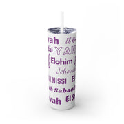 Glitter Insulated Skinny Tumbler with Straw - Purple & White