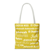 Faith-Inspired Tote Bag with Inspirational Names of God - White & Yellow