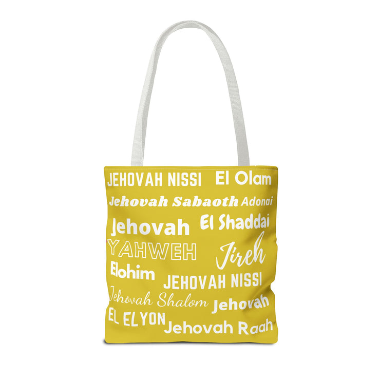 Faith-Inspired Tote Bag with Inspirational Names of God - White & Yellow