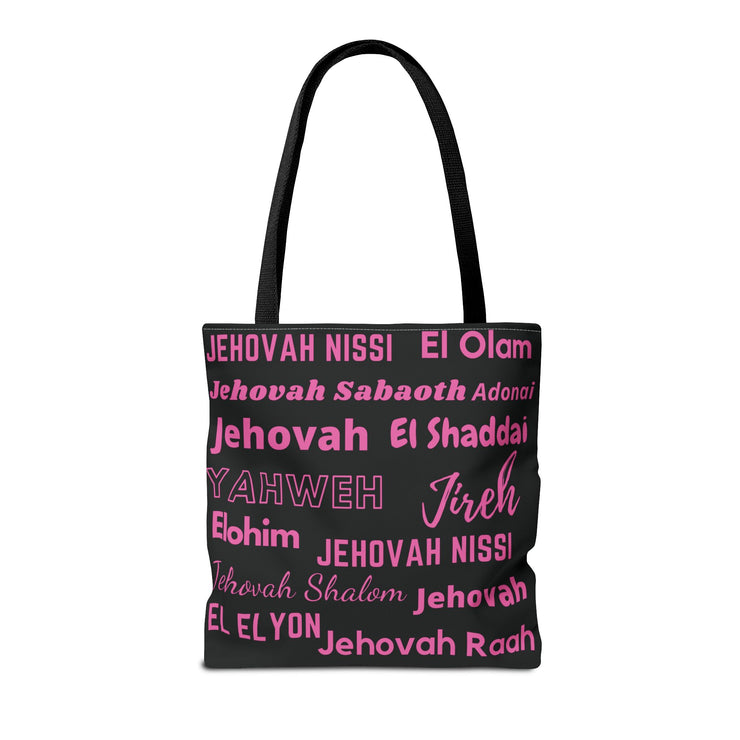 Faith-Inspired Tote Bag with Inspirational Names of God - Pink & Black