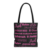 Faith-Inspired Tote Bag with Inspirational Names of God - Pink & Black