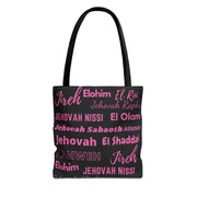 Faith-Inspired Tote Bag with Inspirational Names of God - Pink & Black