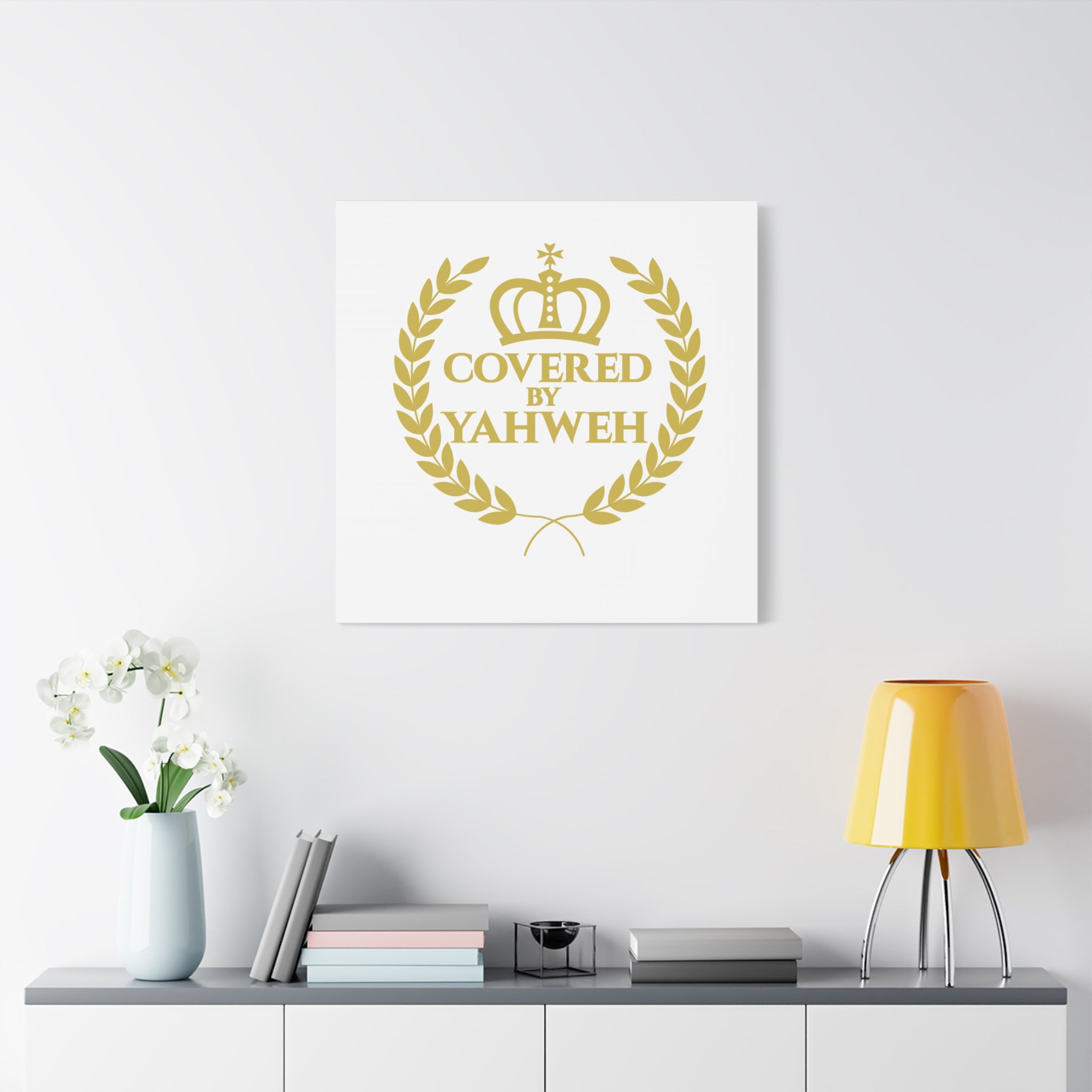 Covered by Yahweh Premium Canvas Art - White