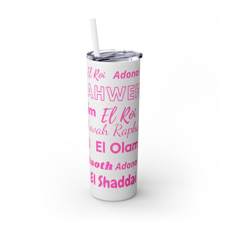 Glitter Insulated Skinny Tumbler with Straw - Pink & White