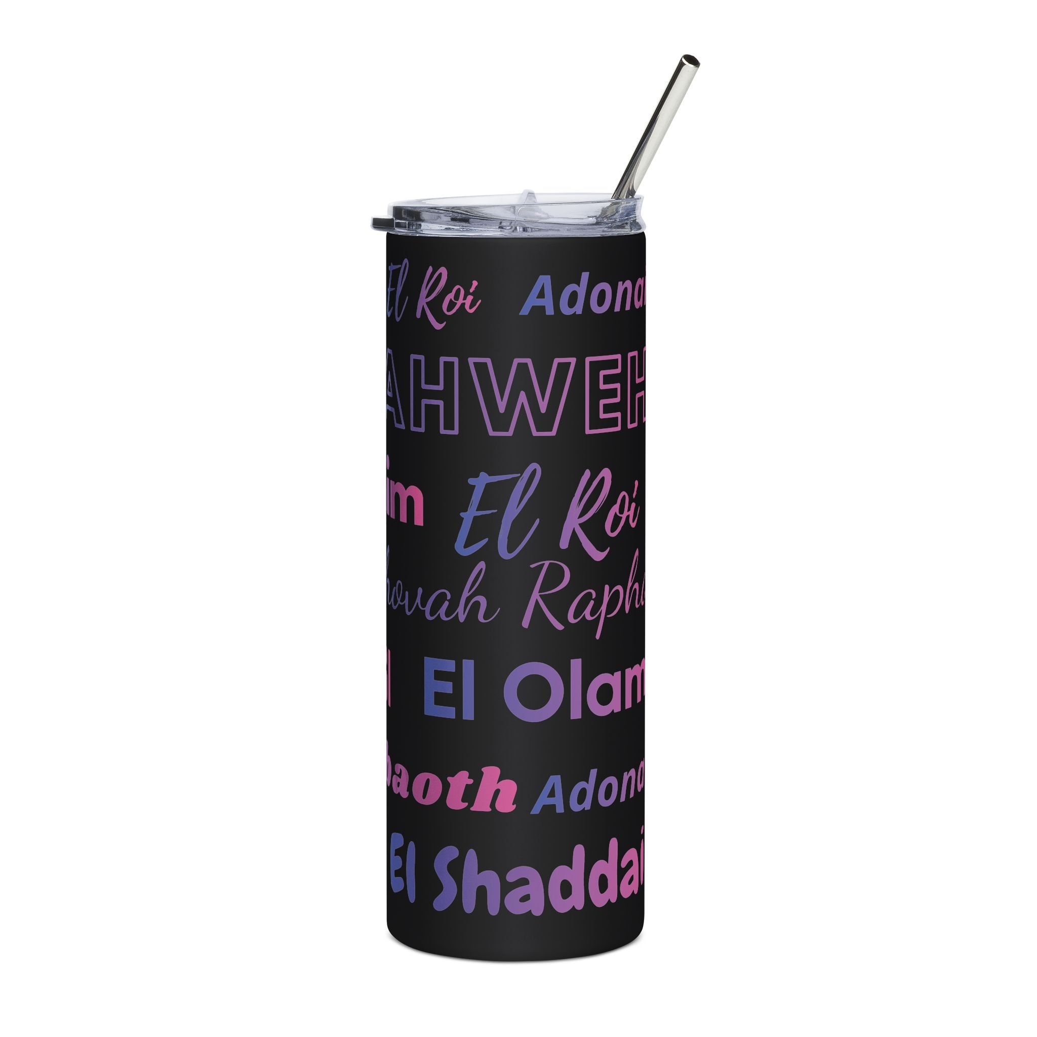 Names of God 20oz Stainless Steel Tumbler - Pink & Blue Gradient Design