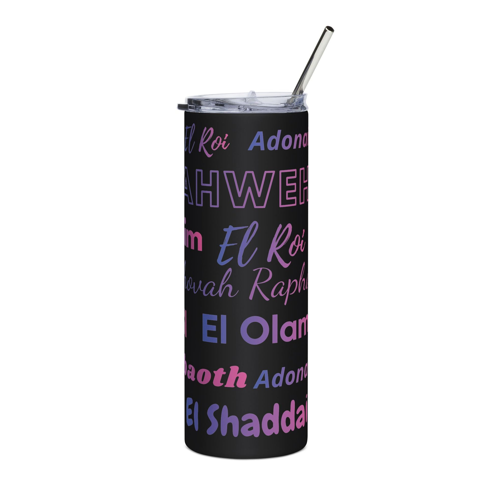 Names of God 20oz Stainless Steel Tumbler - Pink & Blue Gradient Design