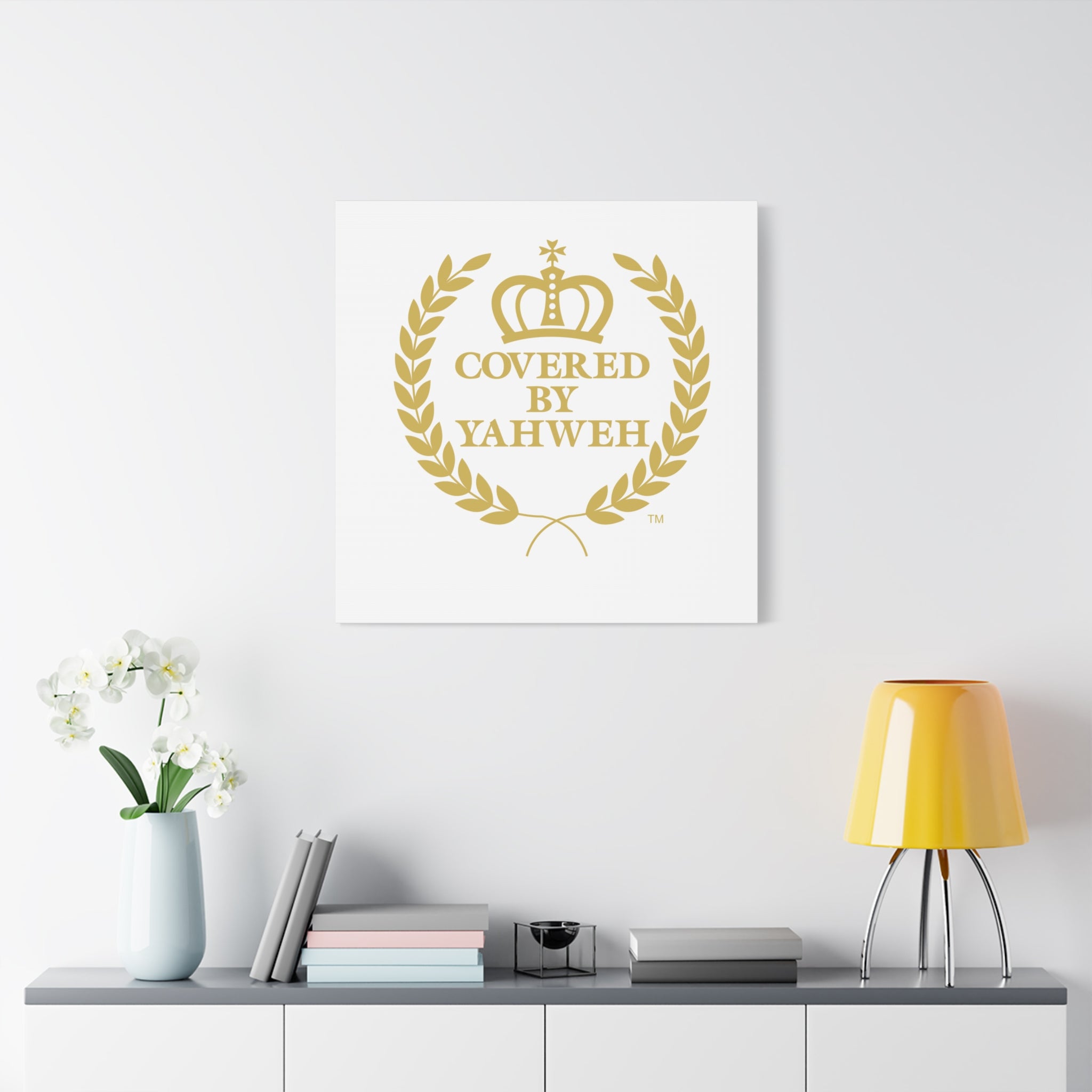 Covered by Yahweh Premium Canvas Art - White