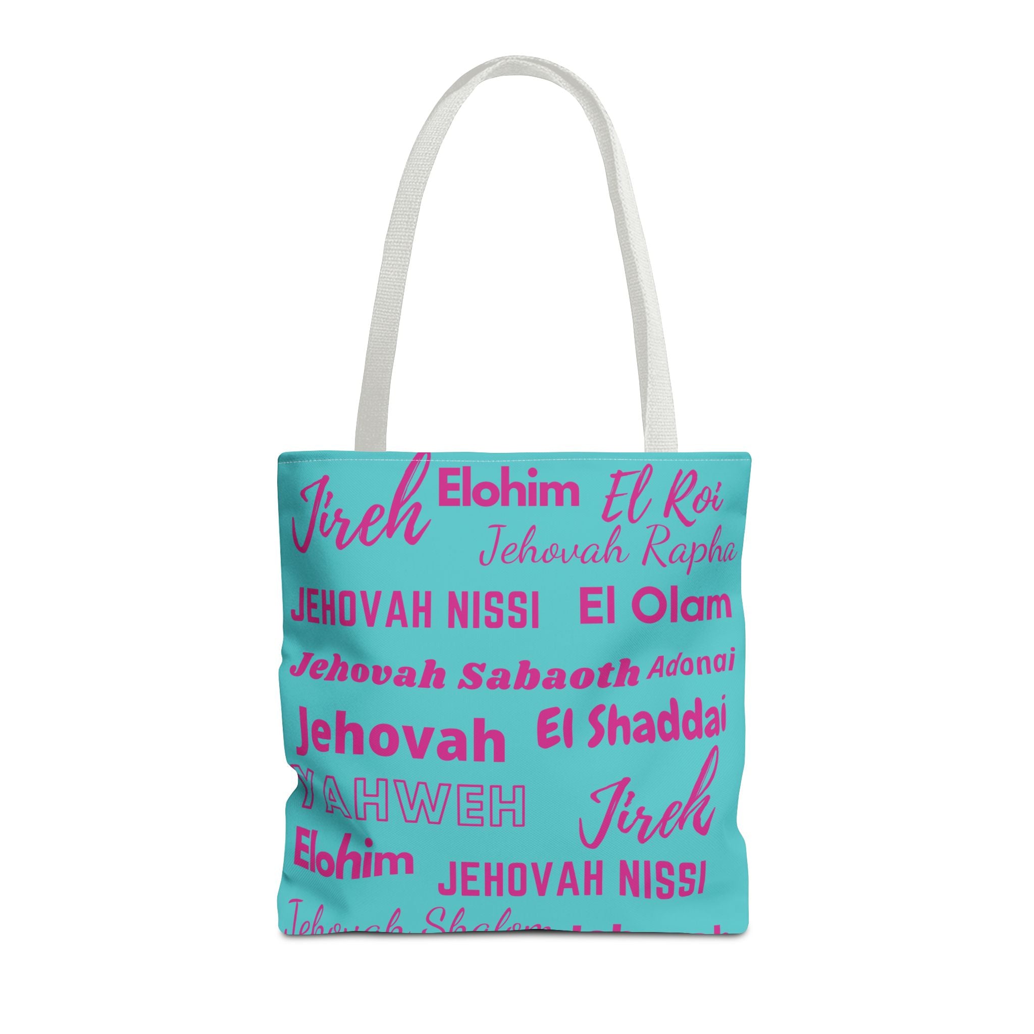 Faith-Inspired Tote Bag with Inspirational Names of God - Pink & Blue