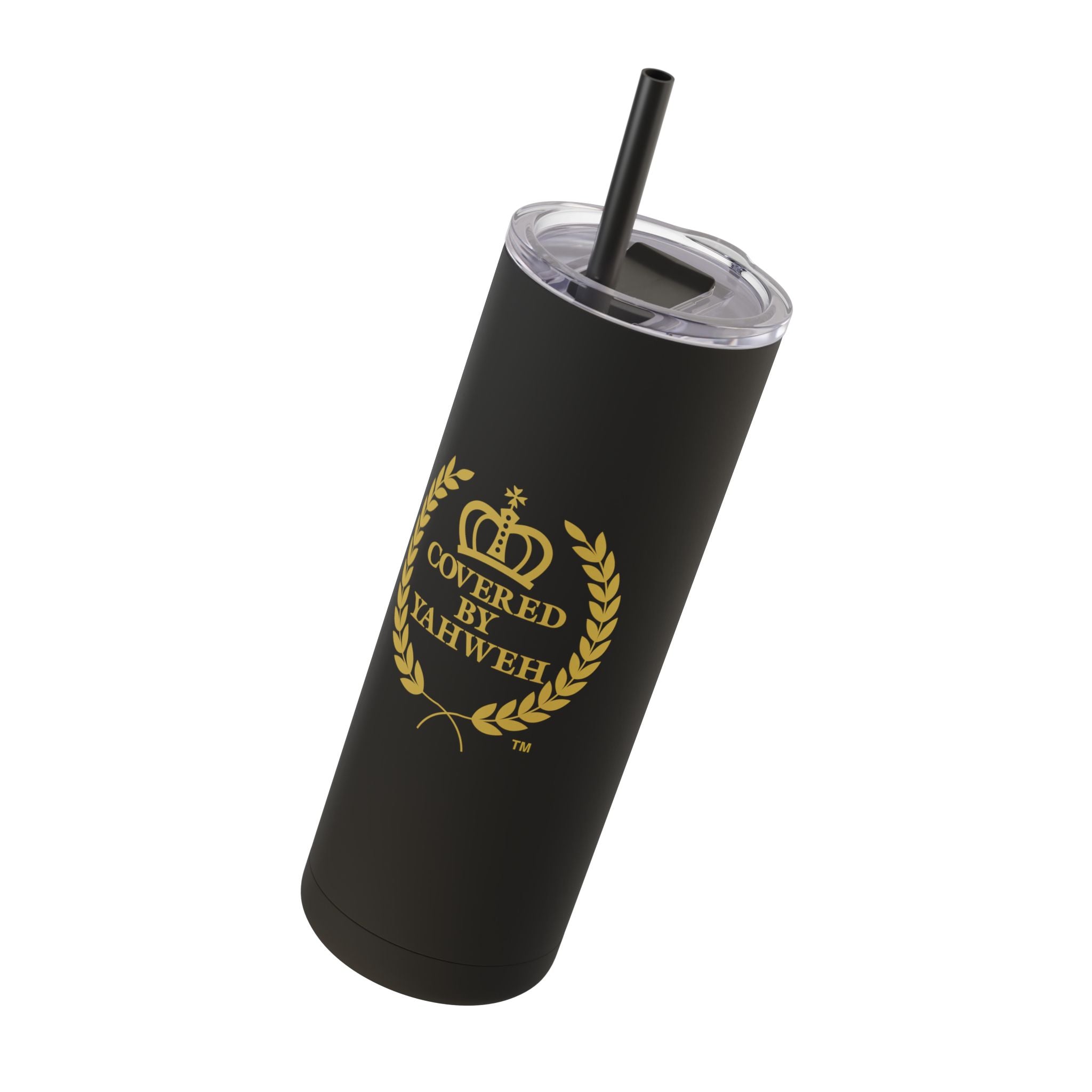 Covered by Yahweh Insulated Skinny Matte Tumbler - Black