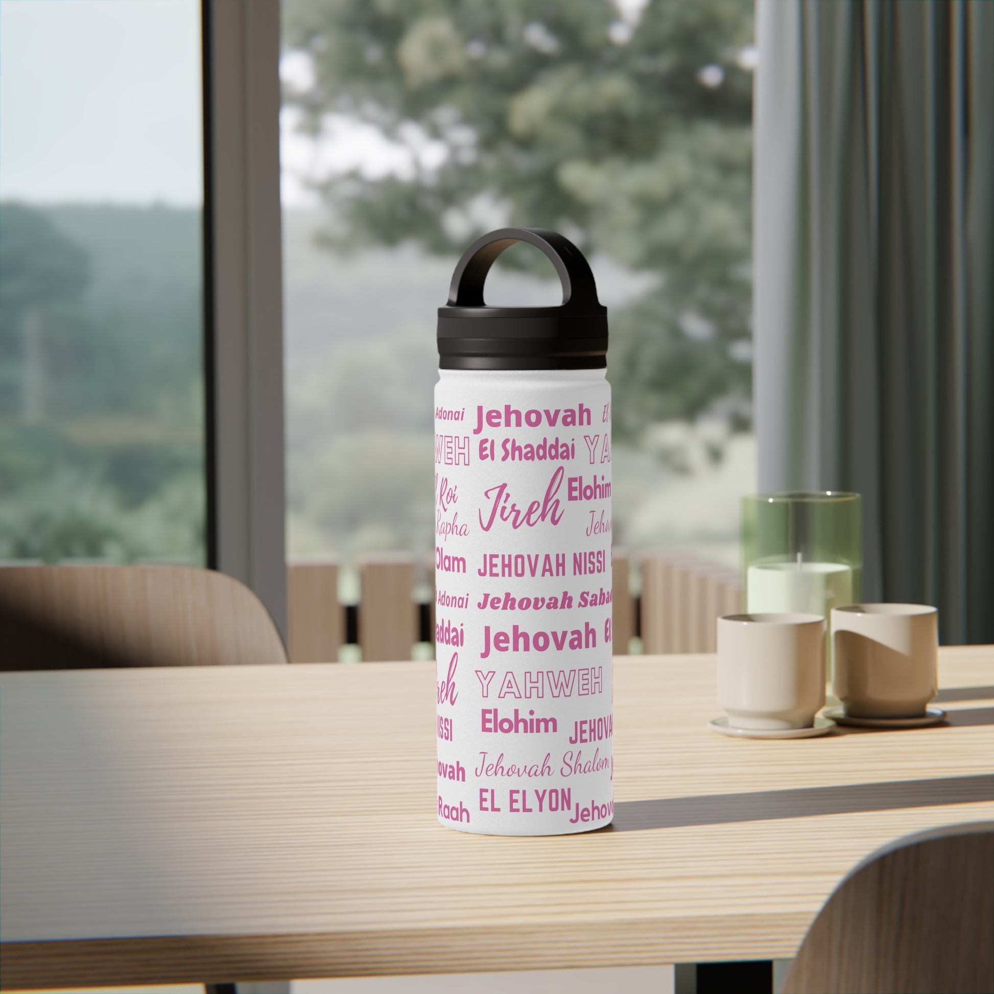 Faith & Wellness Stainless Steel Water Bottle - Pink & White