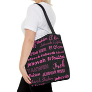 Faith-Inspired Tote Bag with Inspirational Names of God - Pink & Black