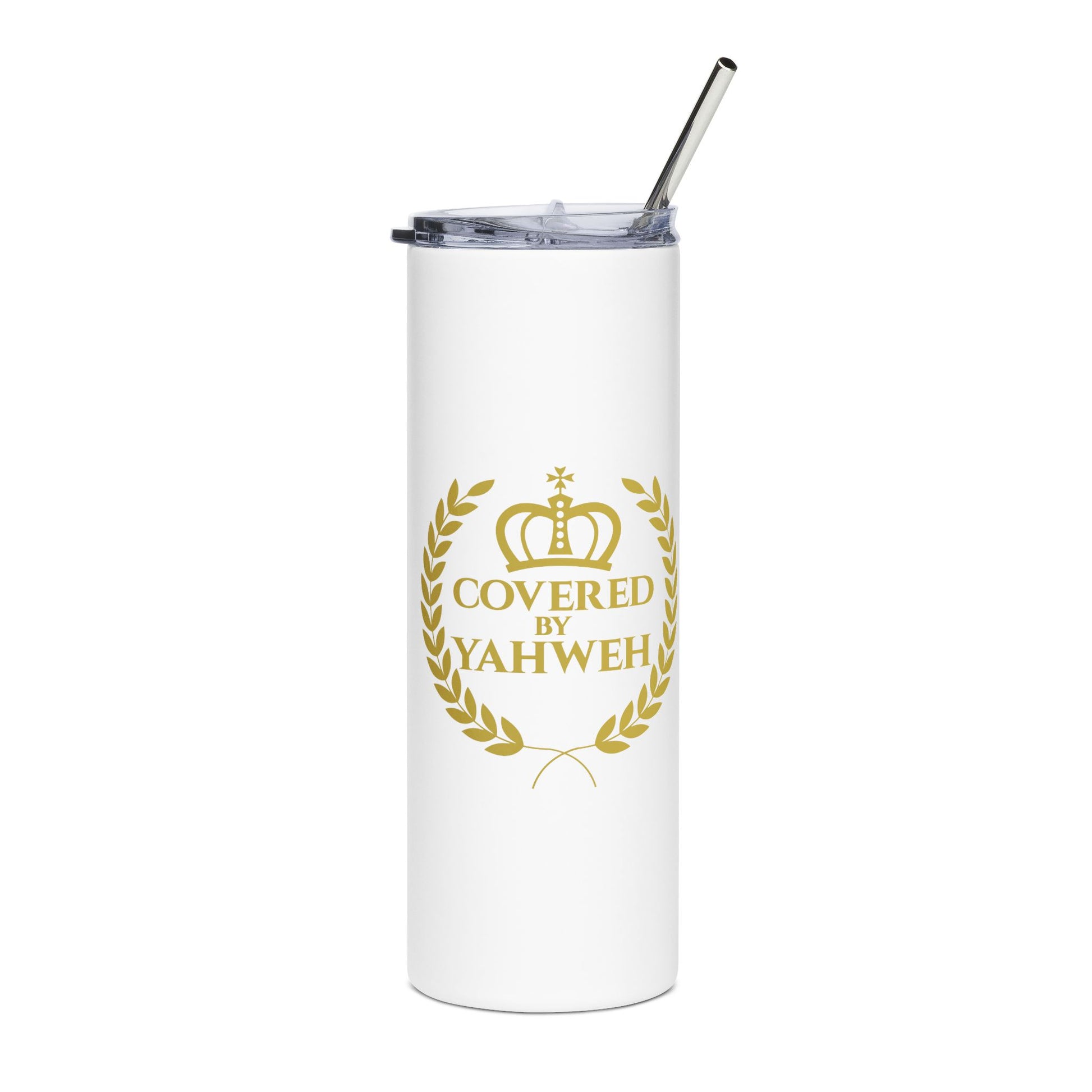 Covered by Yahweh Signature Tumbler - White & Gold