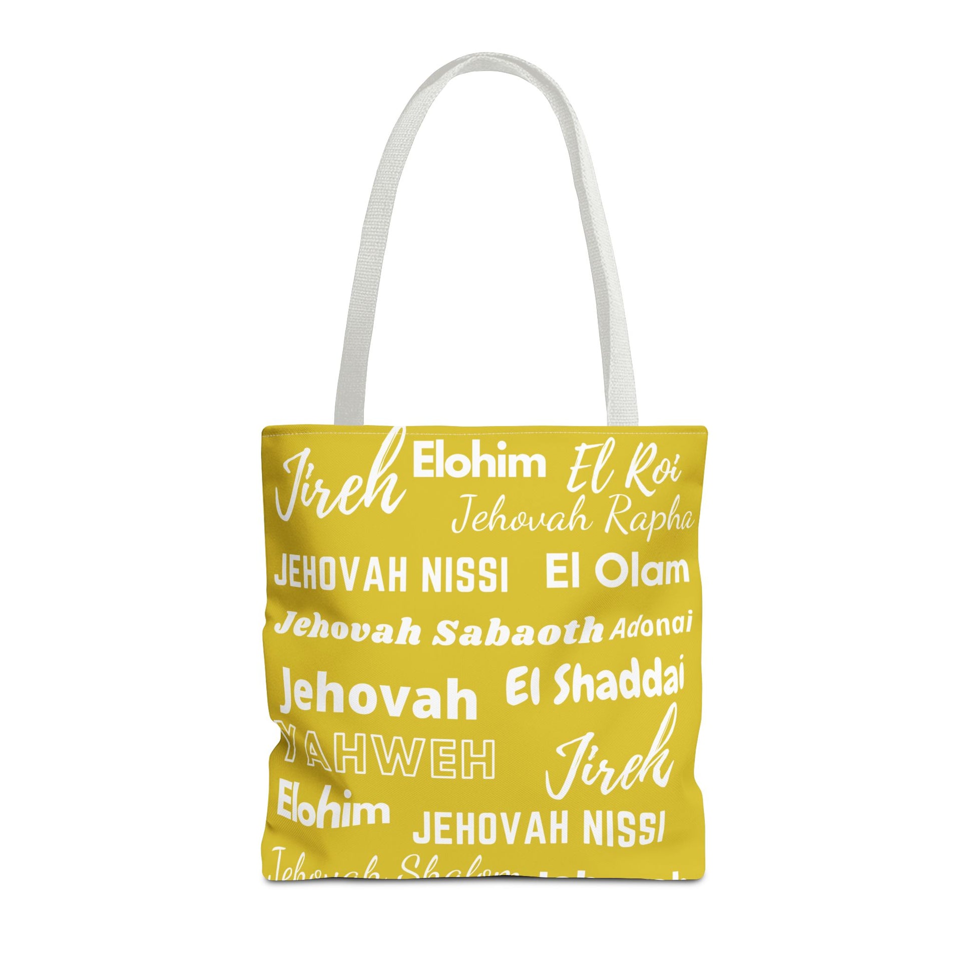 Faith-Inspired Tote Bag with Inspirational Names of God - White & Yellow