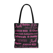 Faith-Inspired Tote Bag with Inspirational Names of God - Pink & Black