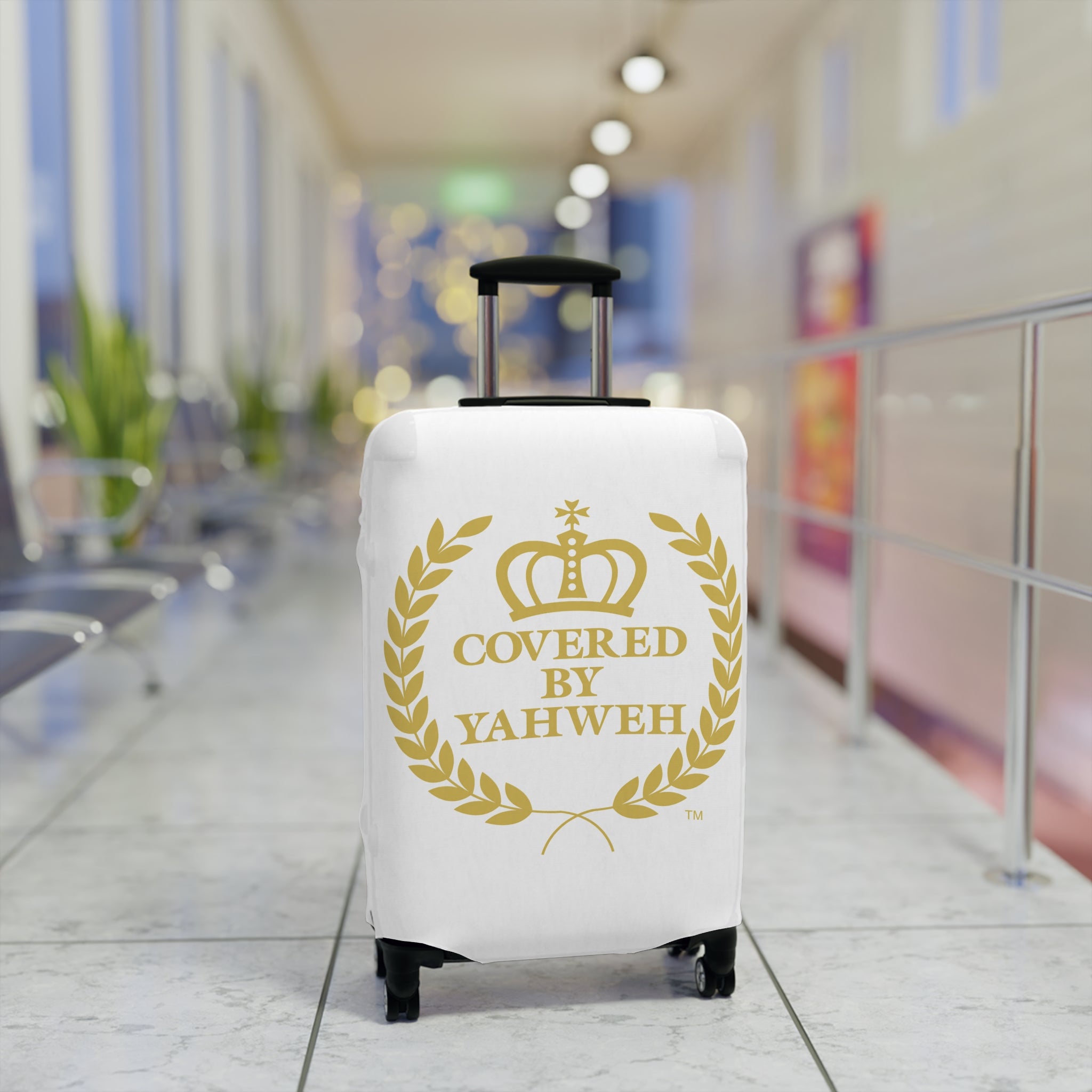 Covered by Yahweh Protective Luggage Cover - White