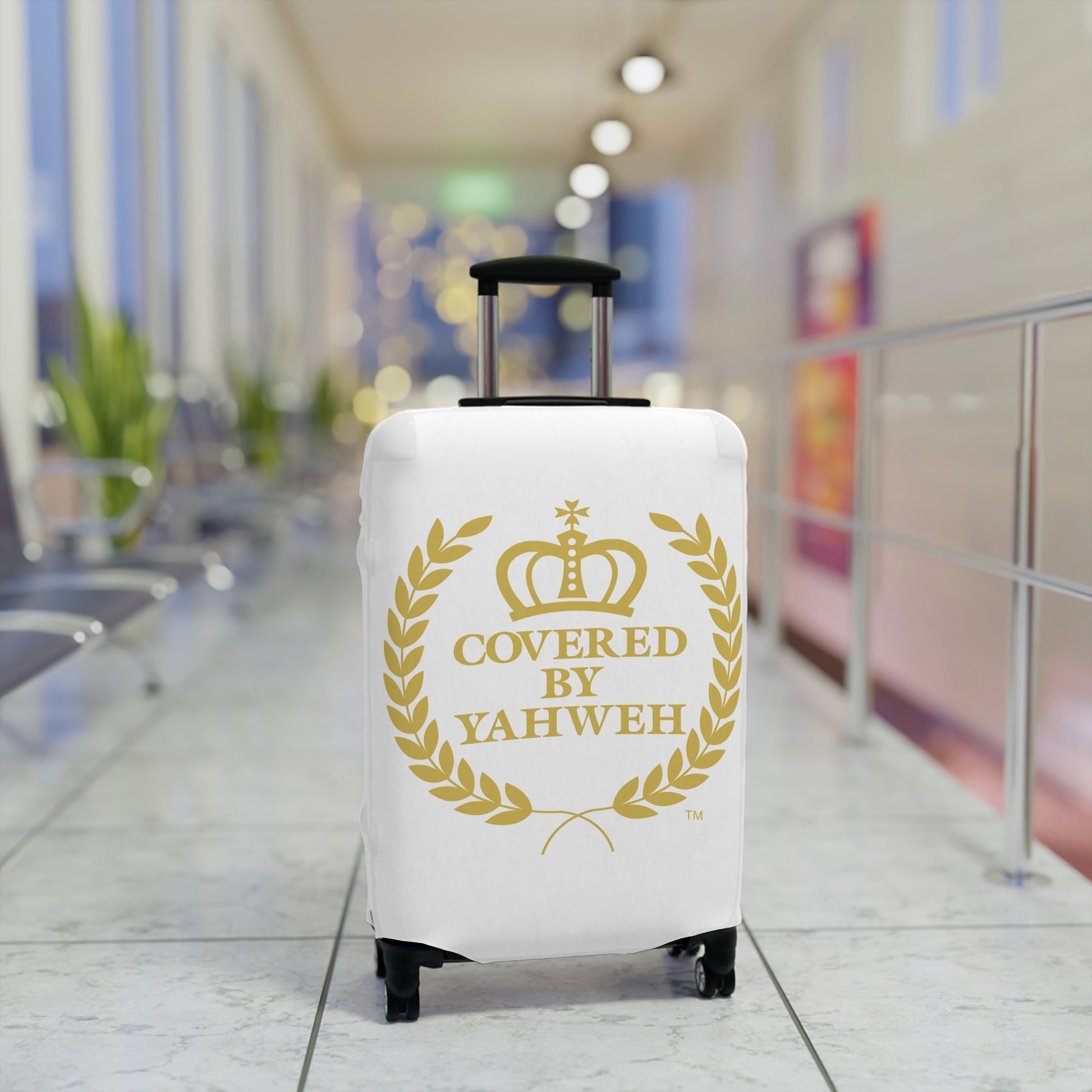 Covered by Yahweh Protective Luggage Cover - White