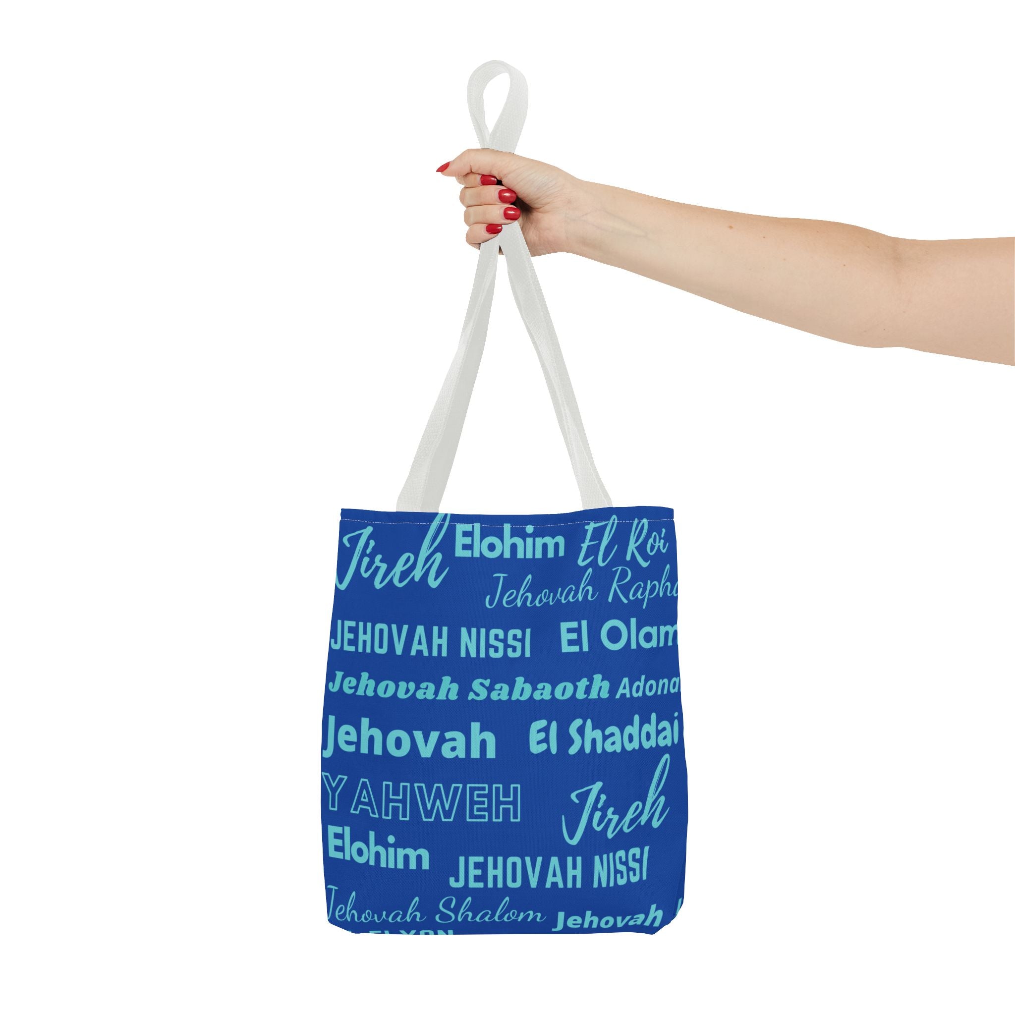 Faith-Inspired Tote Bag with Inspirational Names of God - Cobalt & Cyan Blue
