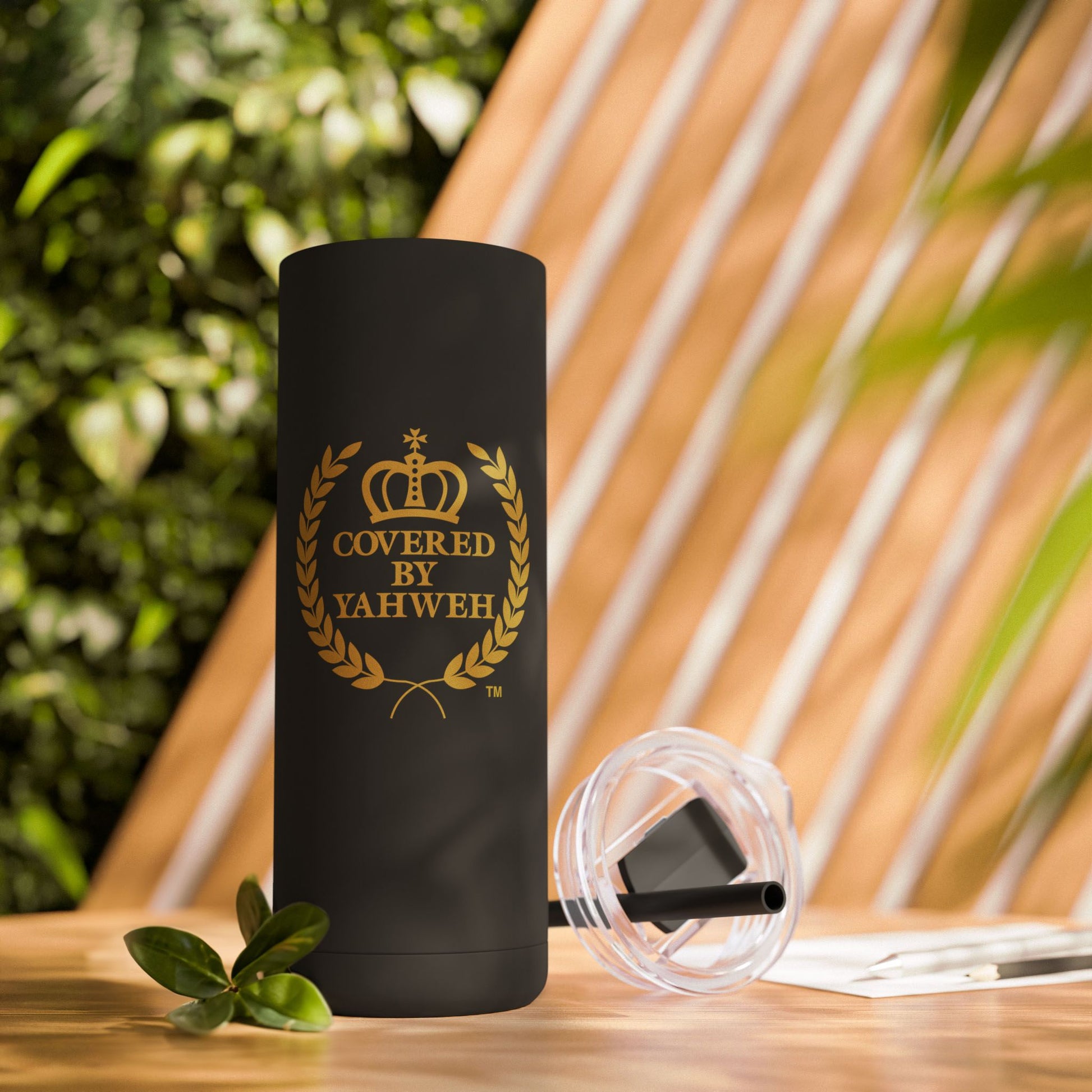 Covered by Yahweh Insulated Skinny Matte Tumbler - Black