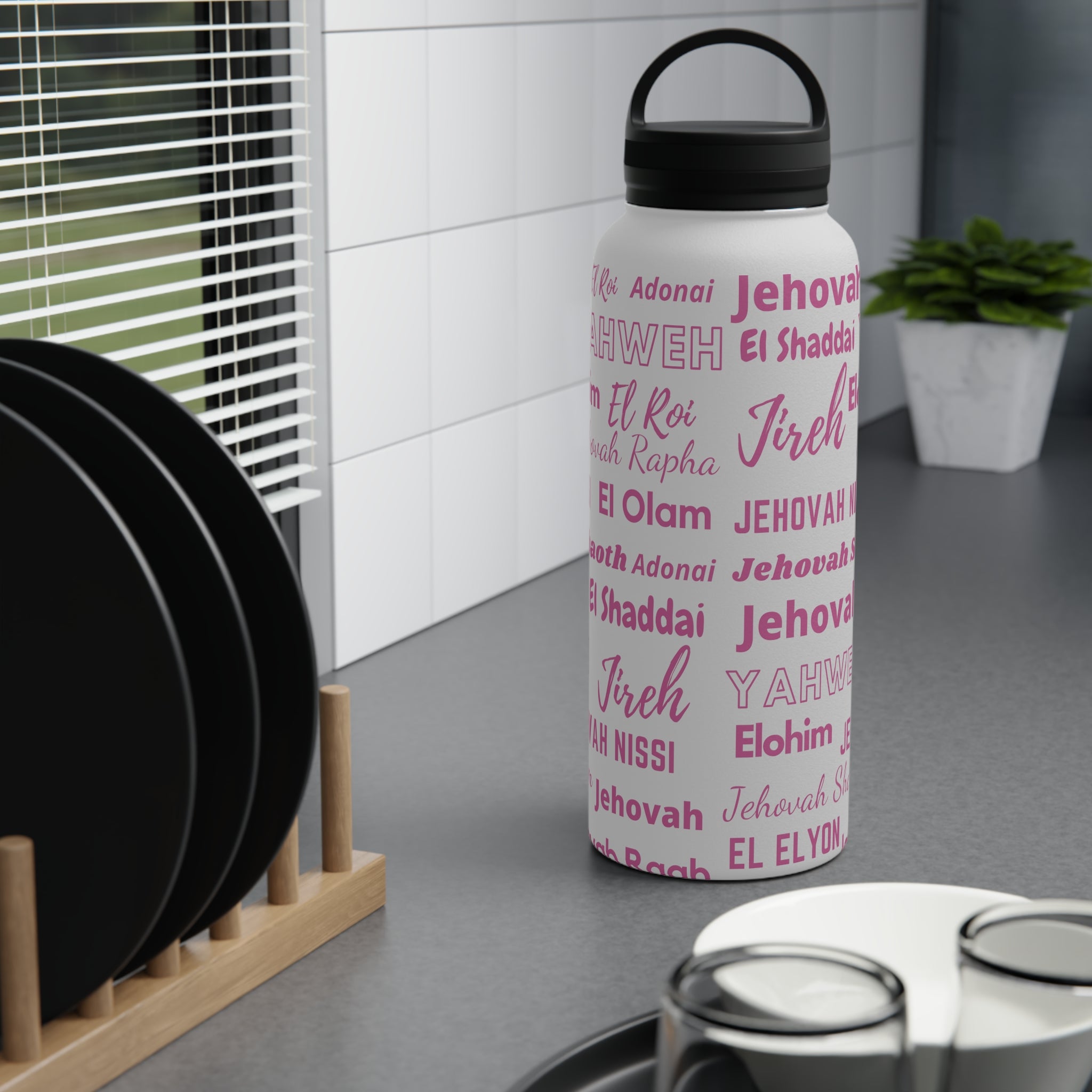 Faith & Wellness Stainless Steel Water Bottle - Pink & White