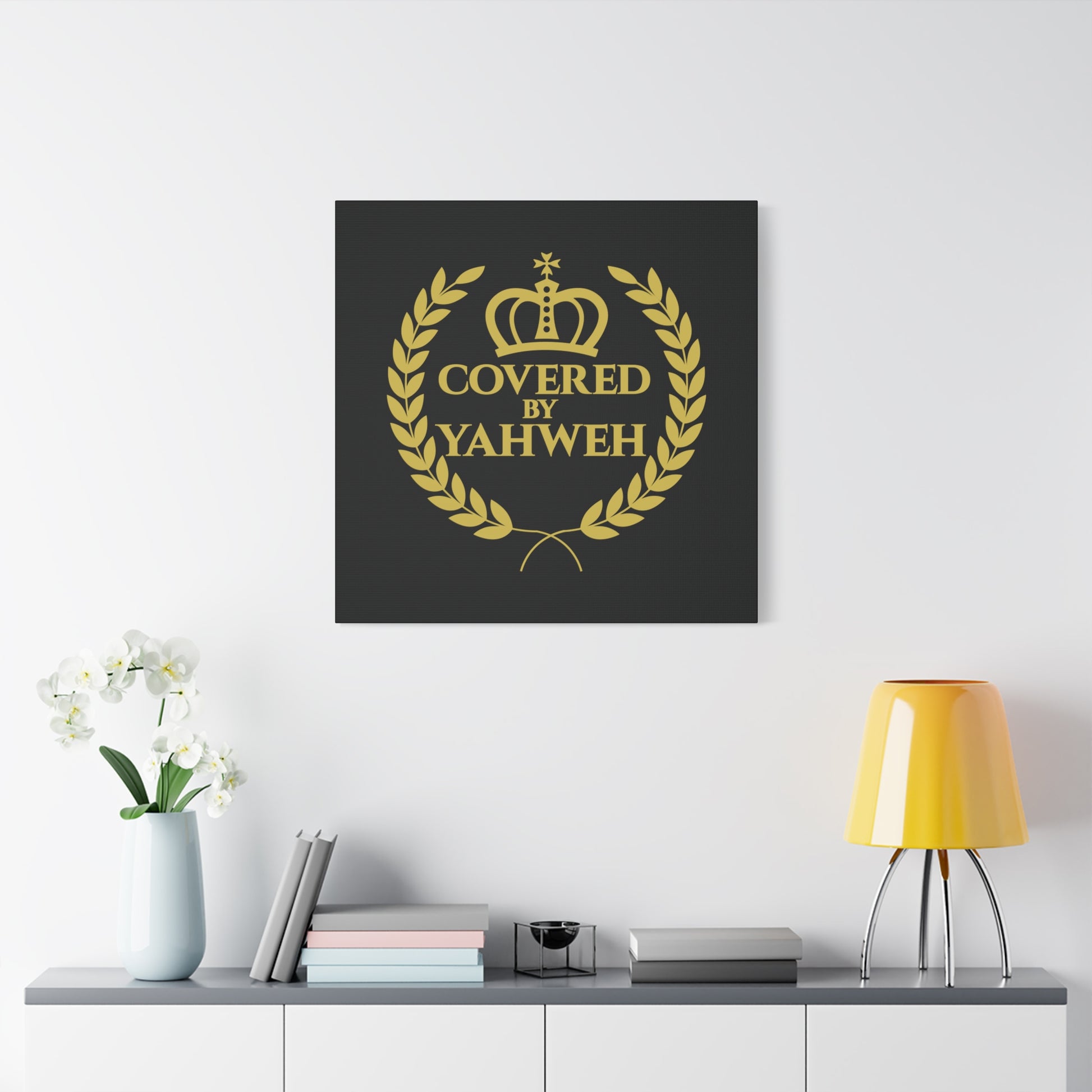 Covered by Yahweh Premium Canvas Art - Black