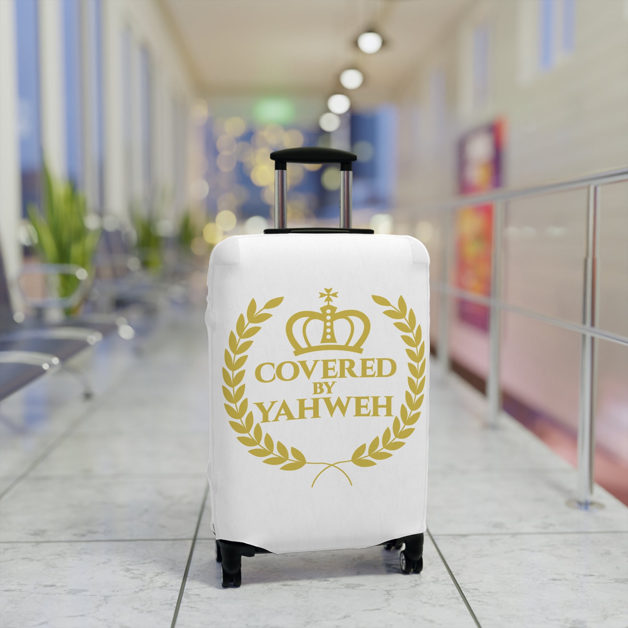 Covered by Yahweh Protective Luggage Cover - White