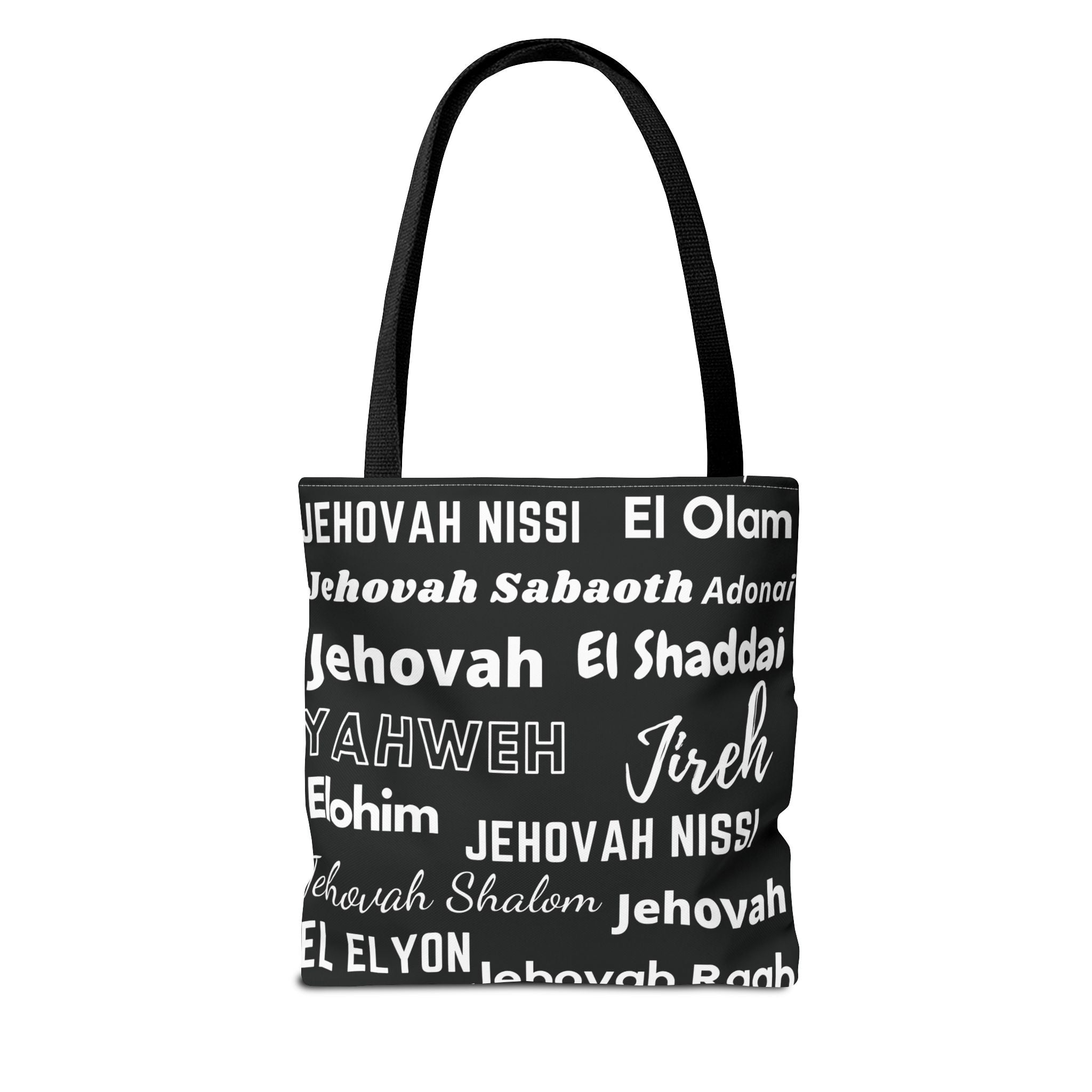 Faith-Inspired Tote Bag with Inspirational Names of God - Black & White
