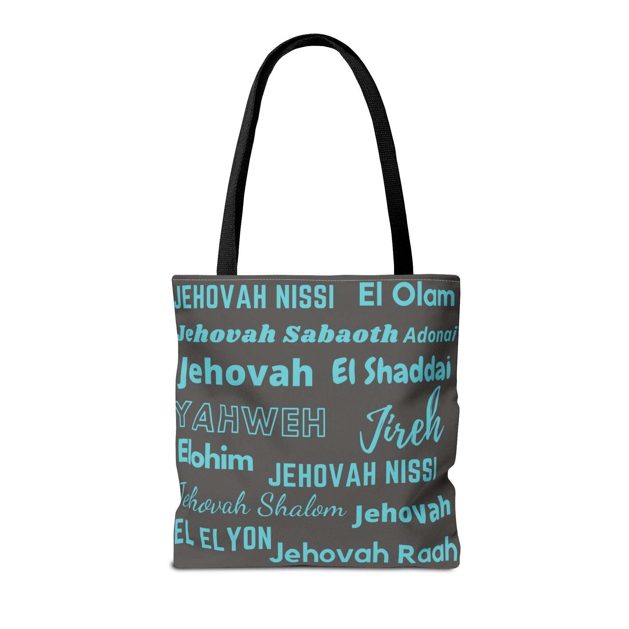 Faith-Inspired Tote Bag with Inspirational Names of God - Gray & Blue