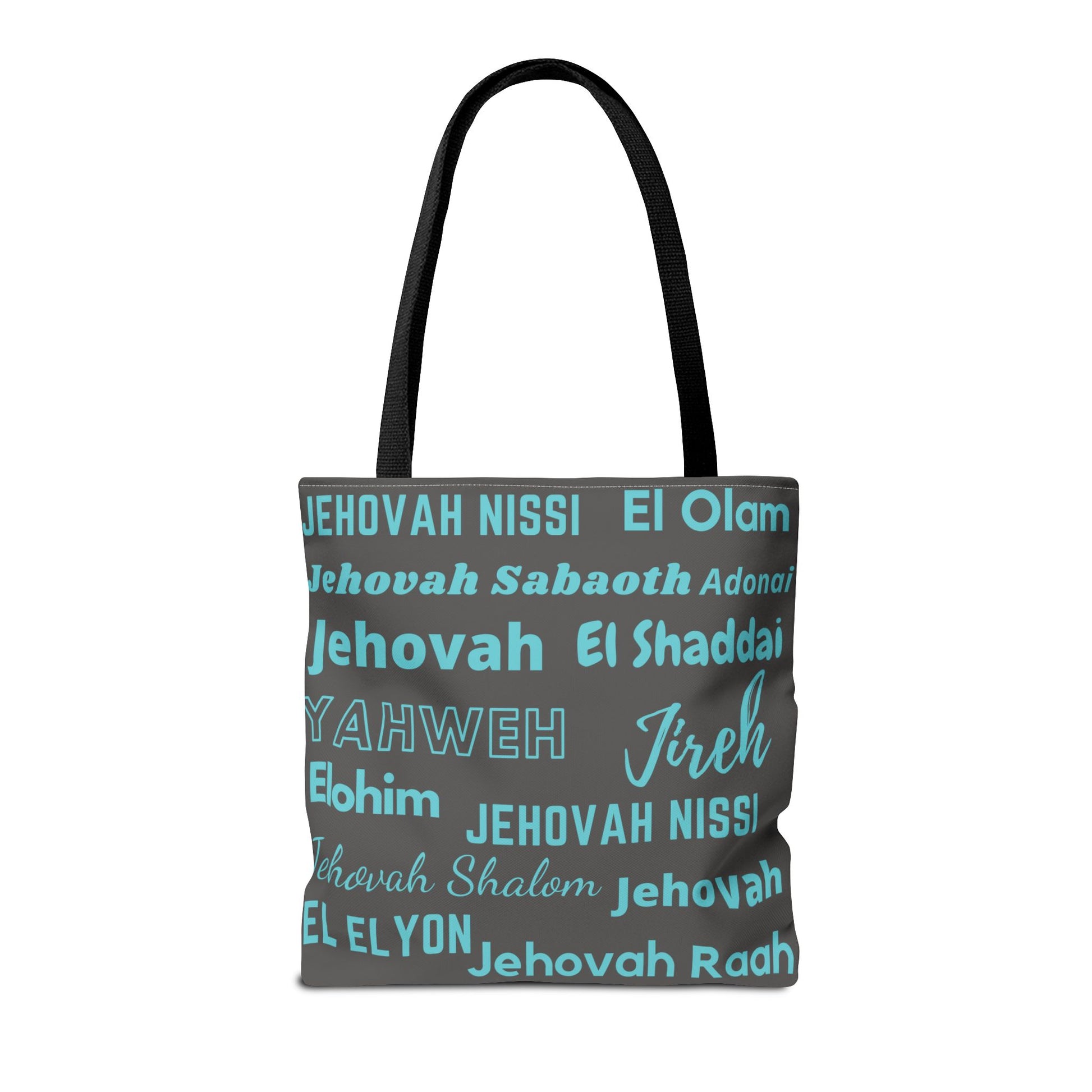 Faith-Inspired Tote Bag with Inspirational Names of God - Gray & Blue