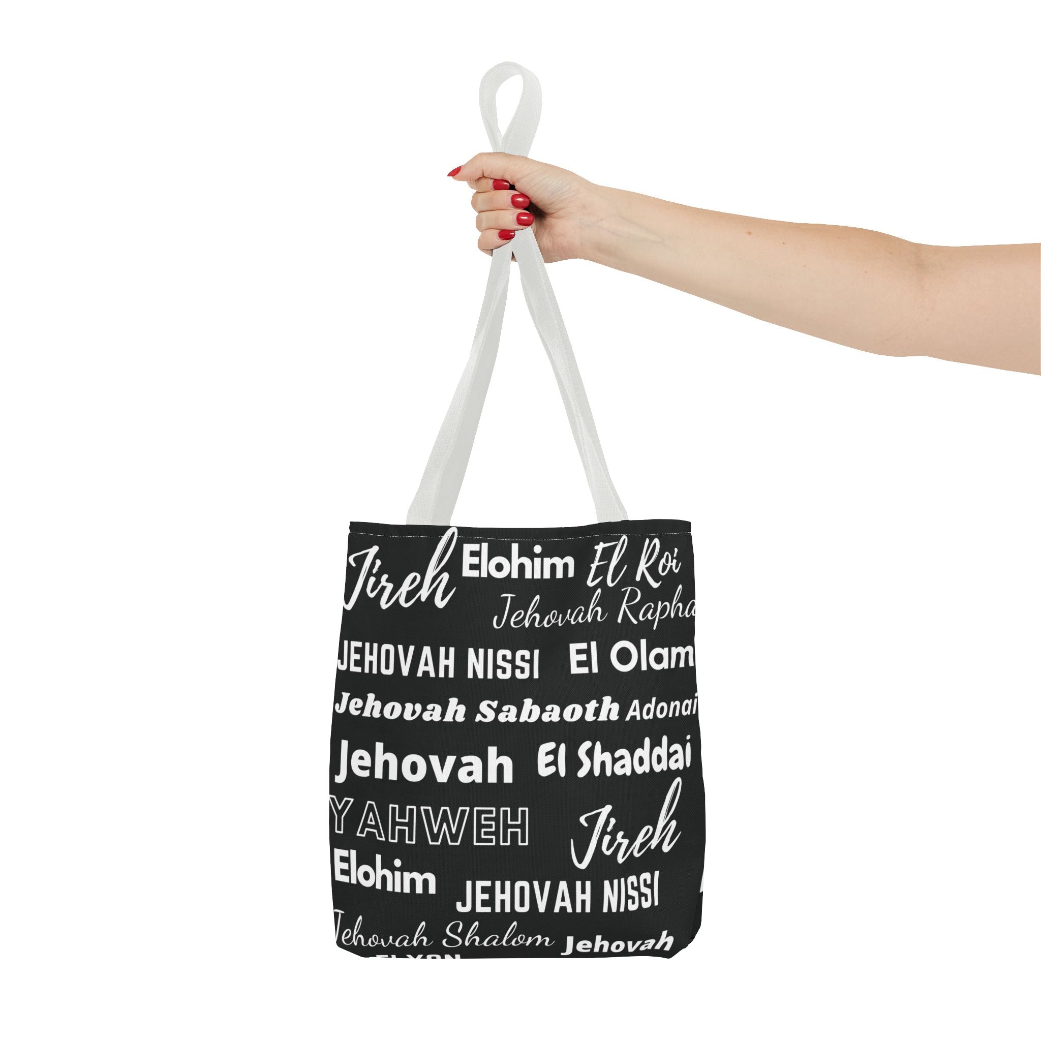 Faith-Inspired Tote Bag with Inspirational Names of God - Black & White