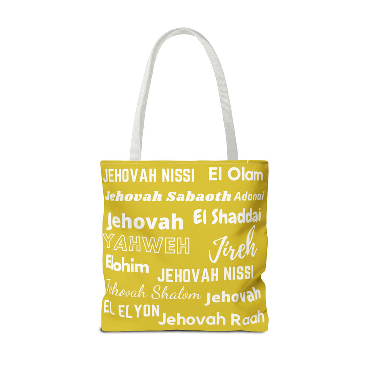 Faith-Inspired Tote Bag with Inspirational Names of God - White & Yellow