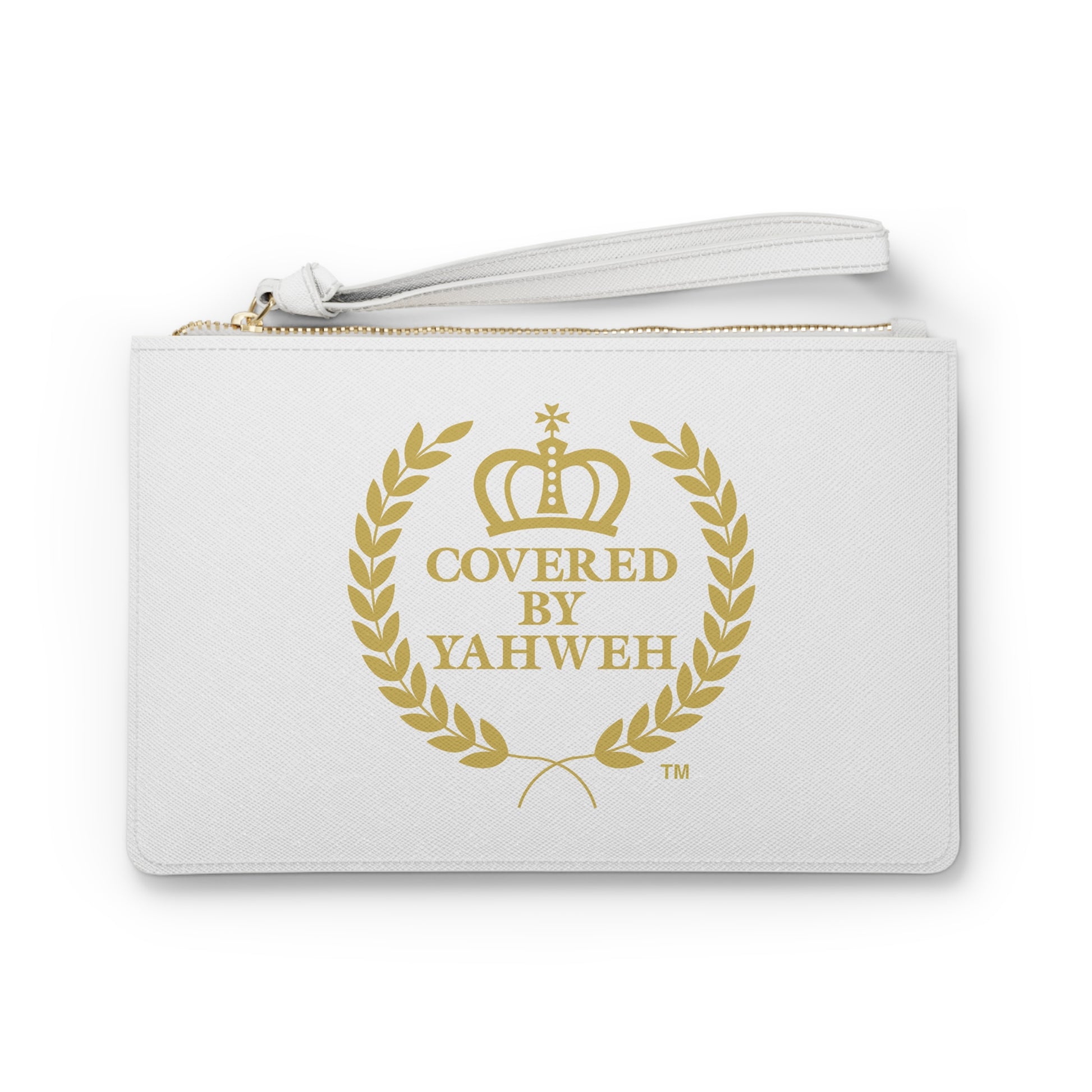 Covered by Yahweh Saffiano Leather Clutch Bag - White