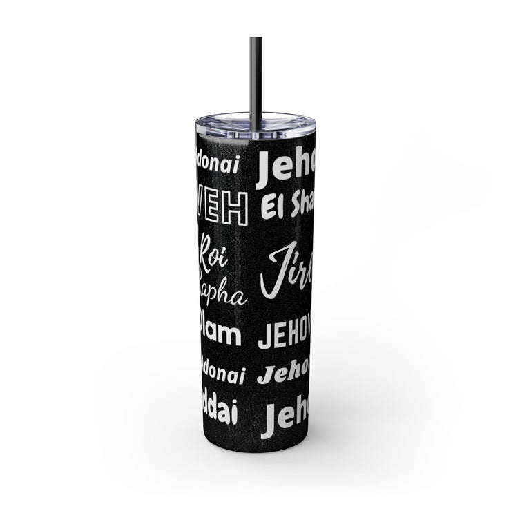 Glitter Insulated Skinny Tumbler with Straw - Black & White