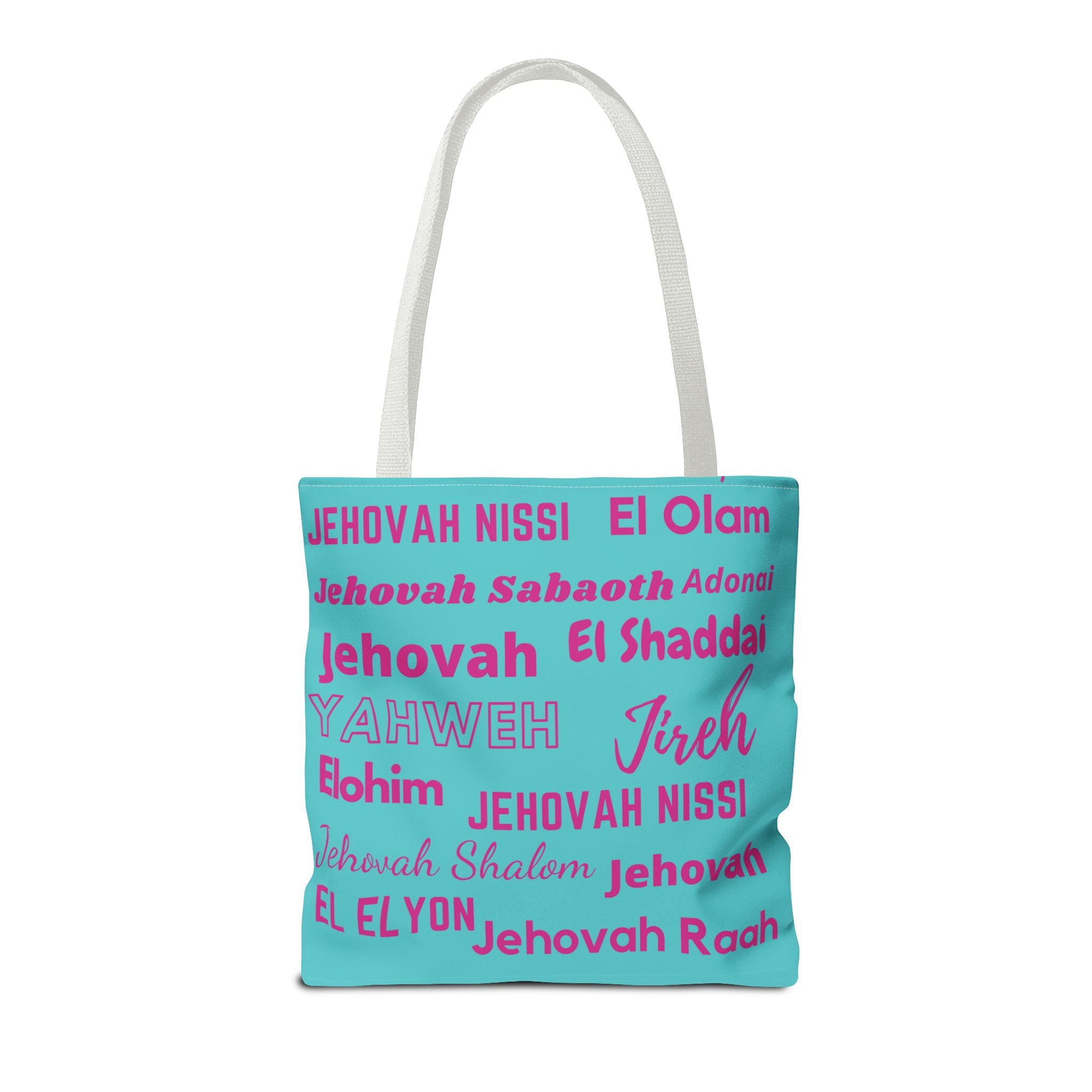 Faith-Inspired Tote Bag with Inspirational Names of God - Pink & Blue