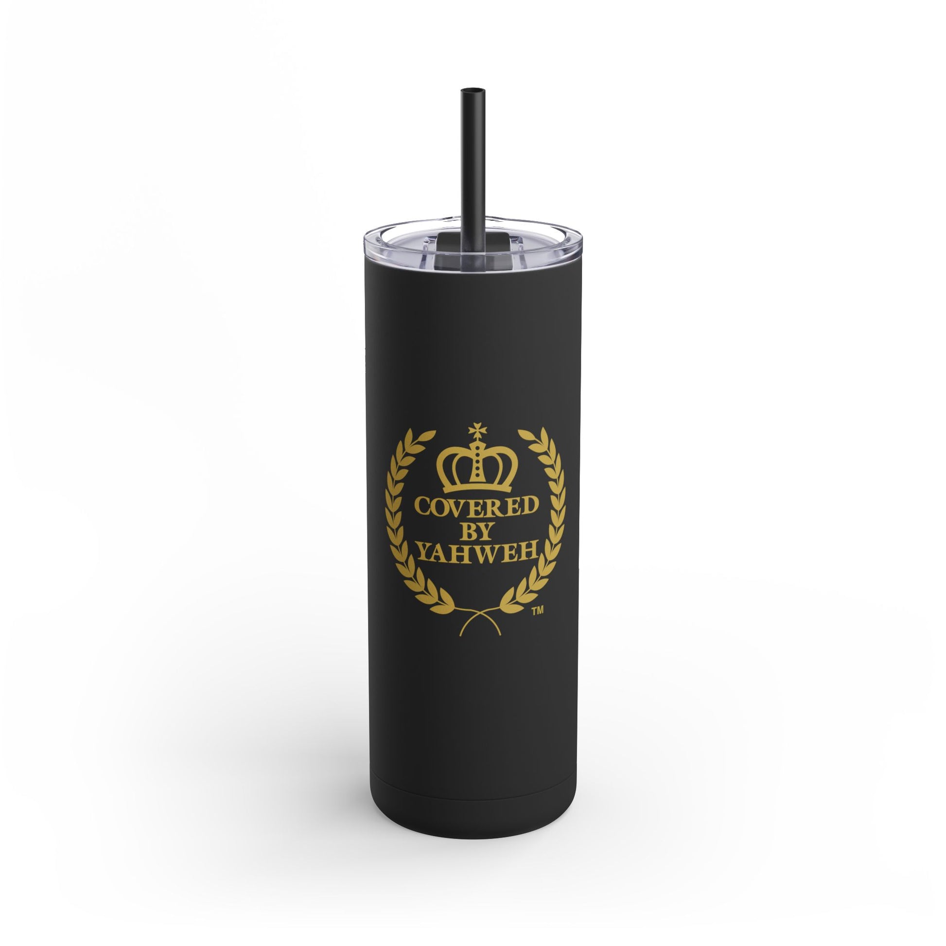 Covered by Yahweh Insulated Skinny Matte Tumbler - Black