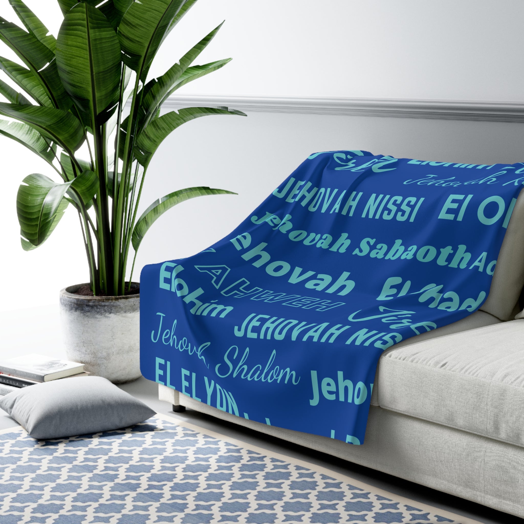 Sherpa Fleece Blanket - Cobalt & Cyan Blue