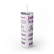 Glitter Insulated Skinny Tumbler with Straw - Purple & White