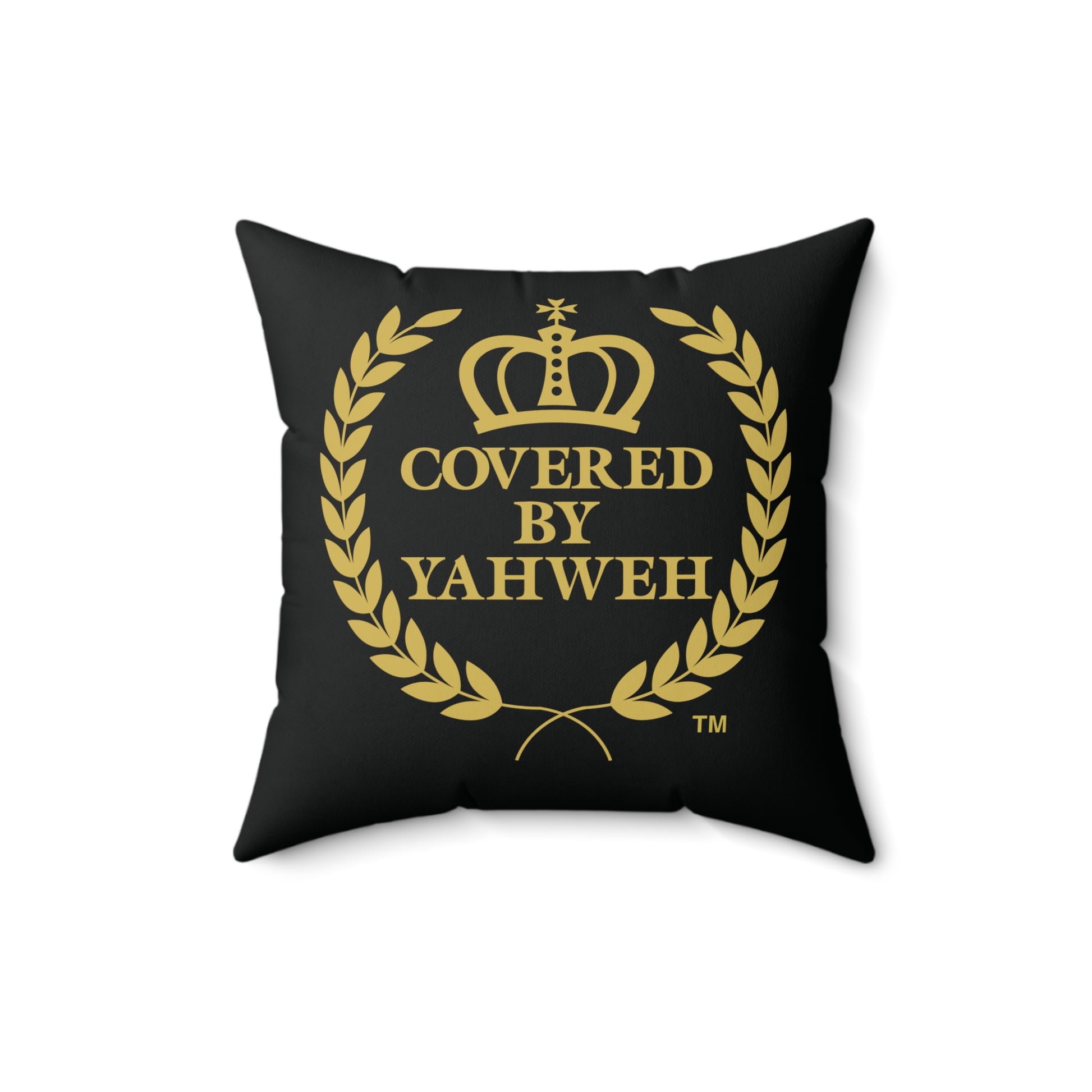 Covered by Yahweh Soft Square Polyester Pillow - Black