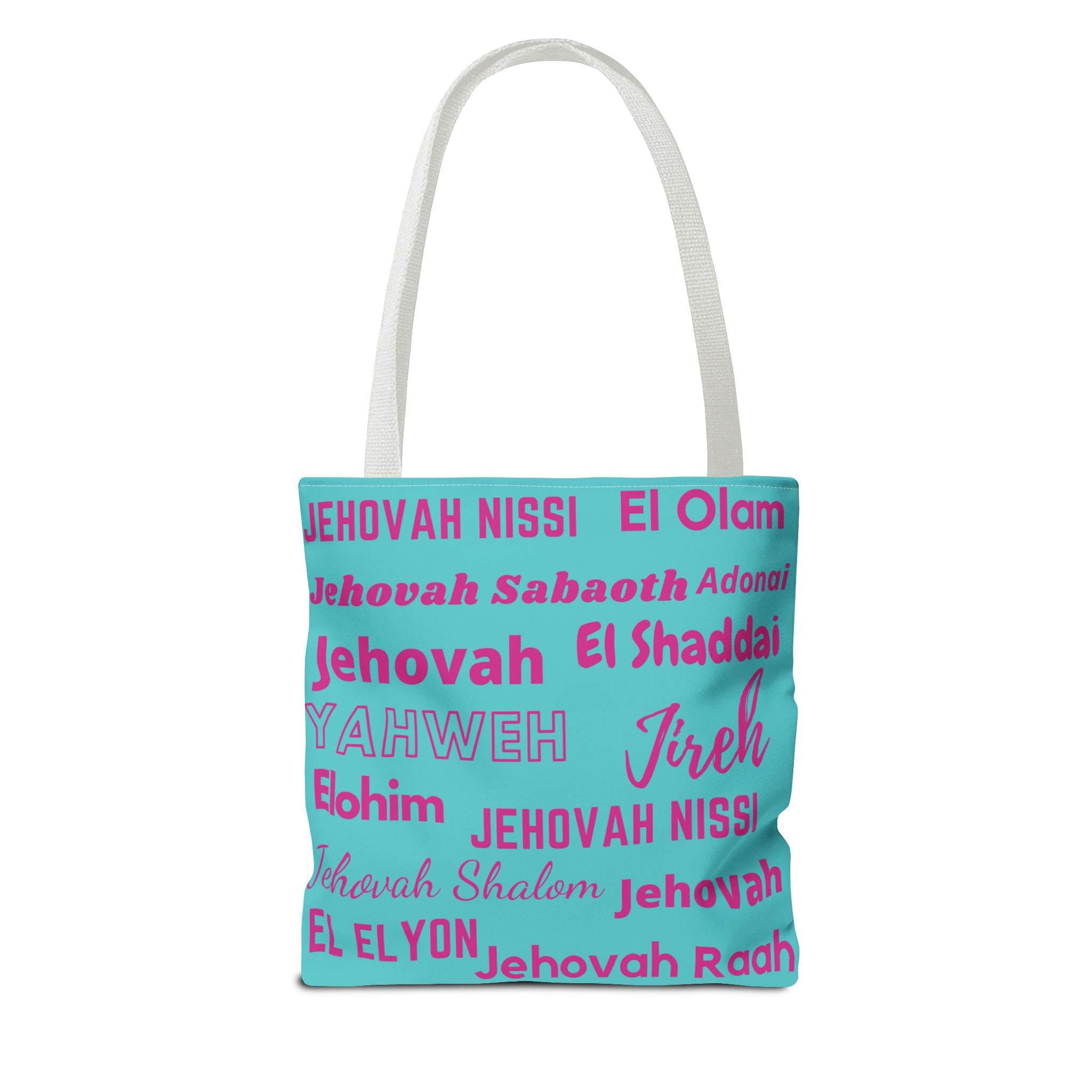 Faith-Inspired Tote Bag with Inspirational Names of God - Pink & Blue