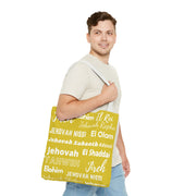 Faith-Inspired Tote Bag with Inspirational Names of God - White & Yellow